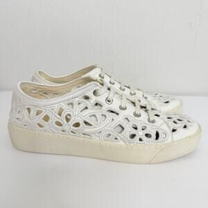 CHANEL Laser Cut Floral Soft White Sneakers size 37